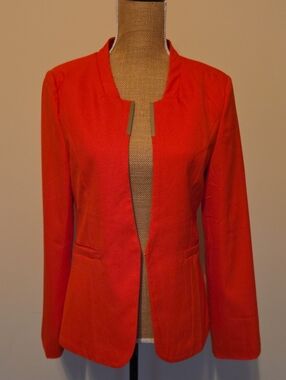 leshop Vibrant Red Collarless Open-Front Blazer